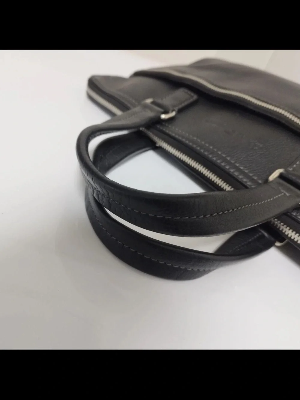 Salvatore Ferragamo Black Pebbled Leather Briefcase